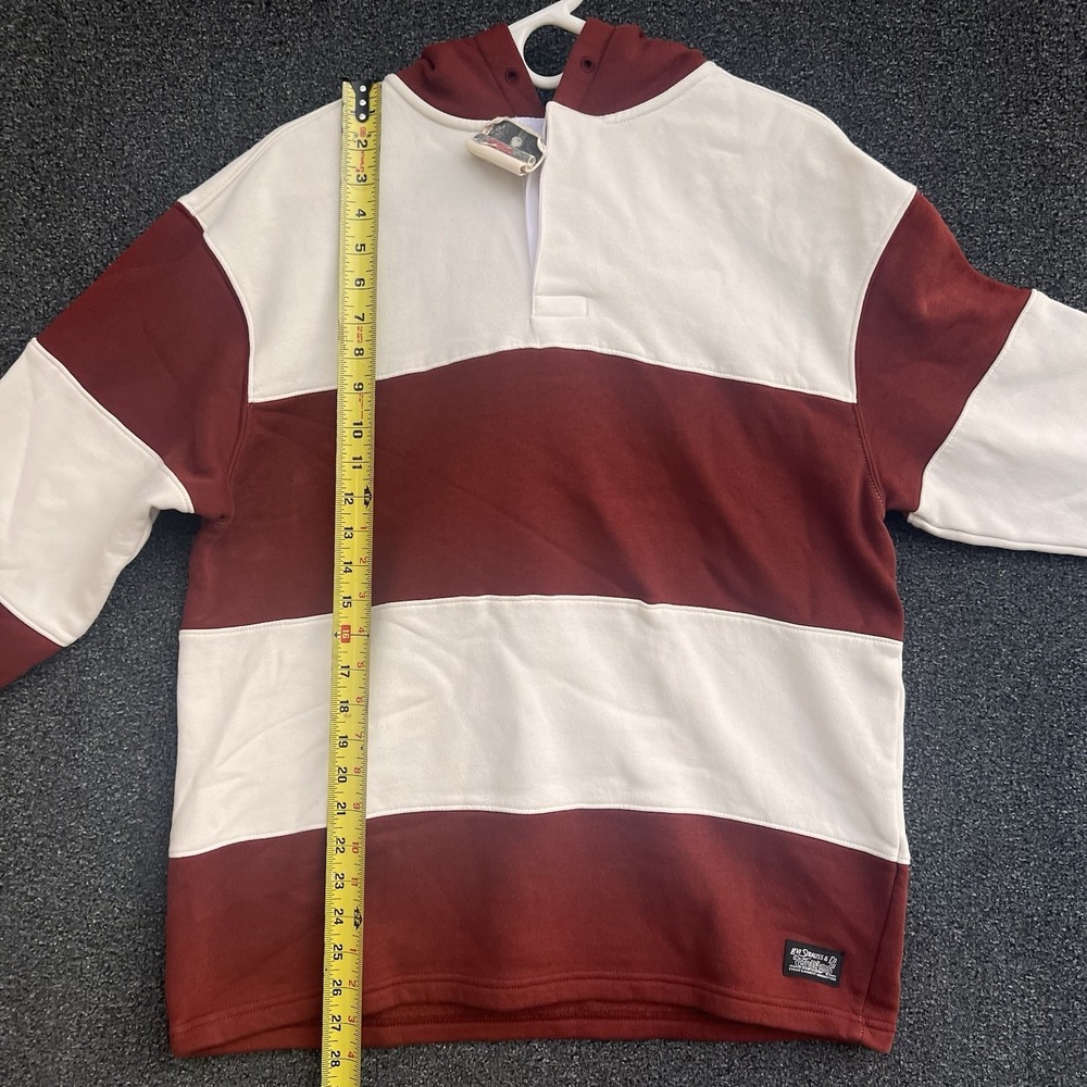 Levi's Mens Red‎ Fillmore Striped Rugby Fired Brick Hoodie Sweater Small - Picture 3 of 6